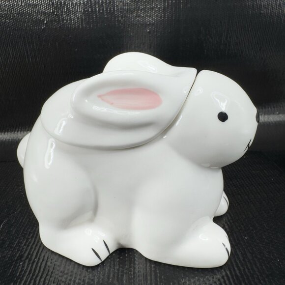 Global Designs Connections White Ceramic Bunny Rabbit Canister Jar Container Lid - Picture 6 of 9